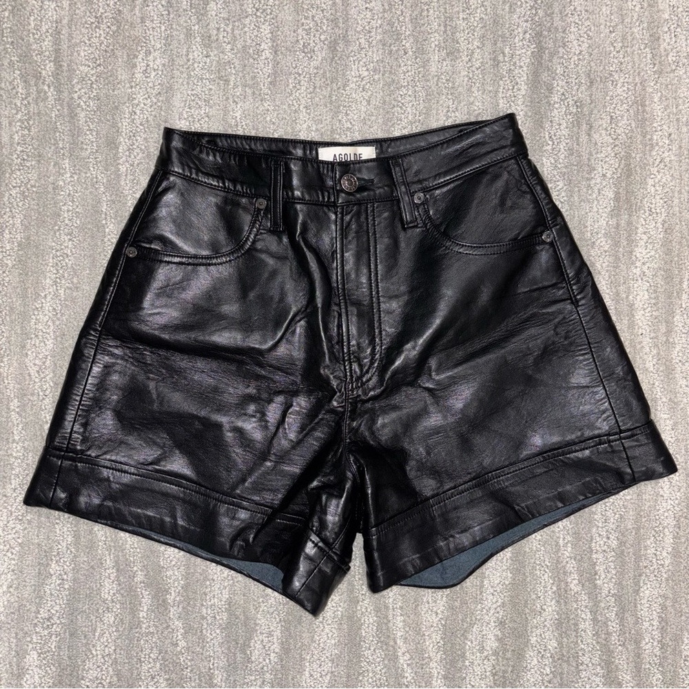 Agolde Recycled Leather Angled Hem Shorts Detox Black Biker Boho Women’s Sz 25